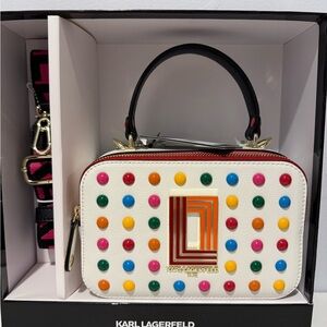 Karl Lagerfeld White Crossbody Bag with Gold Accent